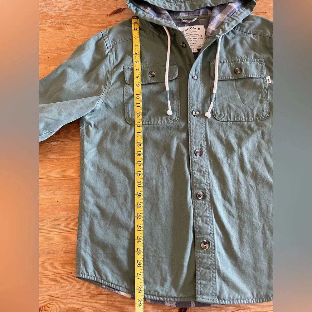 Fat Face Olive Hooded, Flannel-Lined Shirt Jacket - Picture 6 of 7